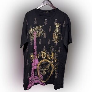 Vintage Y2K CHRISTIAN AUDIGIER AOP Eiffel Tower Paris T-Shirt Adult Size 2XL